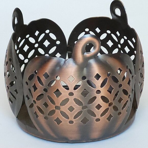 BATH AND BODY WORKS PUMPKIN Patch Three Wick Candle Holder BNWT Brushed Metal - Picture 5 of 6